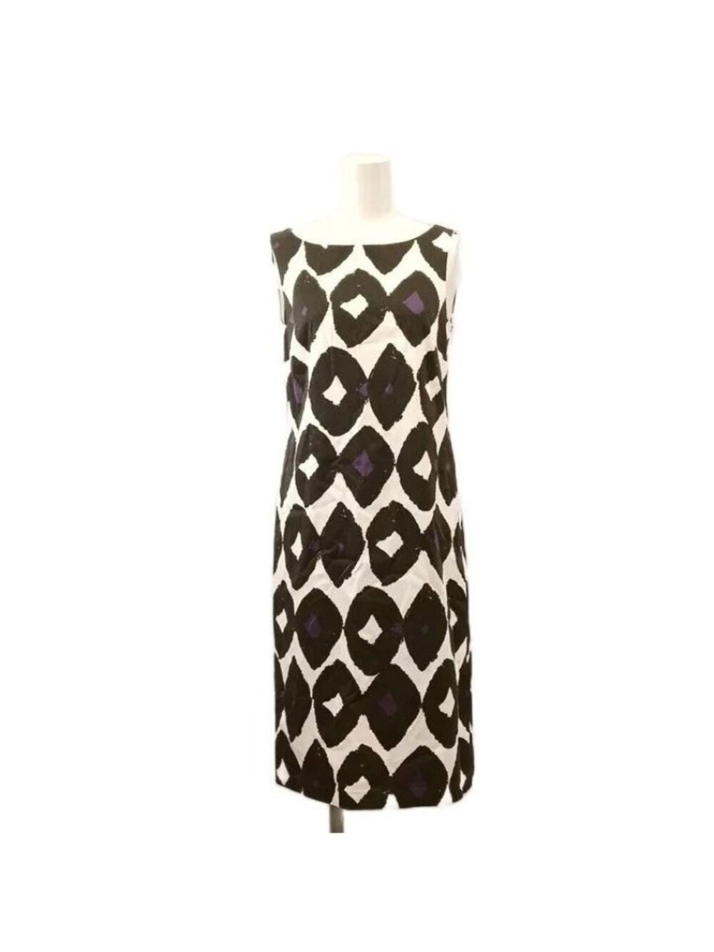 Max Mara Dress White Black Purple Geometric Pattern Sleeveless Boat